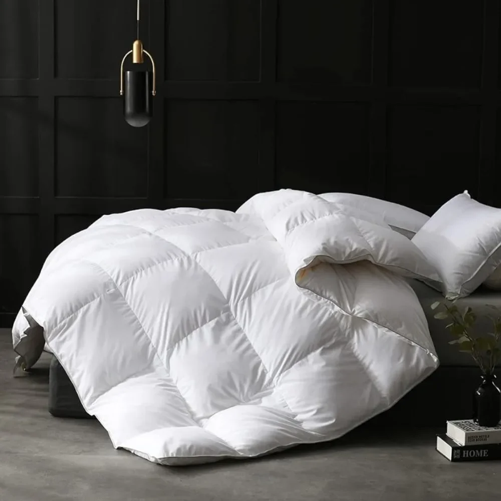 

Luxurious Goose Feathers Down Comforter Ultra-Soft Fluffy Duvet Insert, 57oz Medium Warmth Bedding All Season 104x96,Solid White