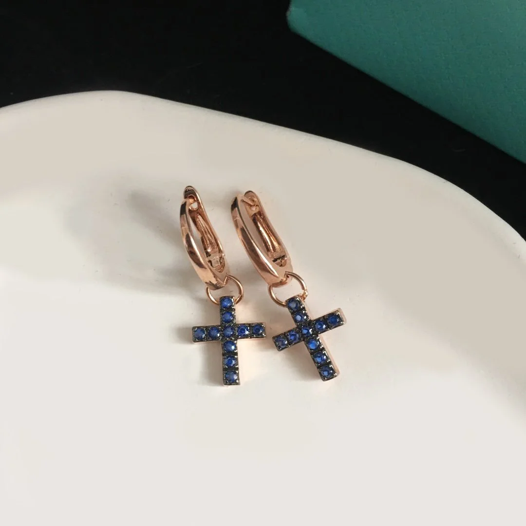 2022 Hot Trend Brand Five Color Cross Color Diamond Earrings Ear Studs Everyday Wear Versatile Jewelry Atmosphere 