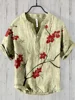 Koi Art Printed Linen Blended V-neck Men's Fashion Shirt 5