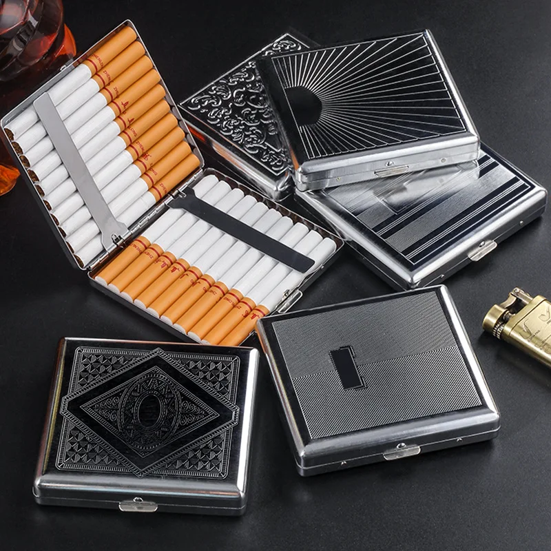 Metal Cigars Cigarettes Cases for about 20 sticks Cigarette Stainless Steel Tobacco Cigarette Boxes Tools 1pc