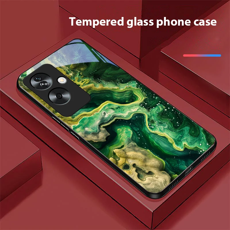Green Marble Tempered Glass Black Phone Case