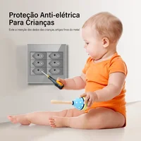 แผงกระจกกันไฟ Melery 4x4 มาตรฐานบราซิล พร้อมเต้ารับ USB Type C สวิตช์ไฟ สีเทา สำหรับสำนักงาน 20A สำหรับบ้าน 6