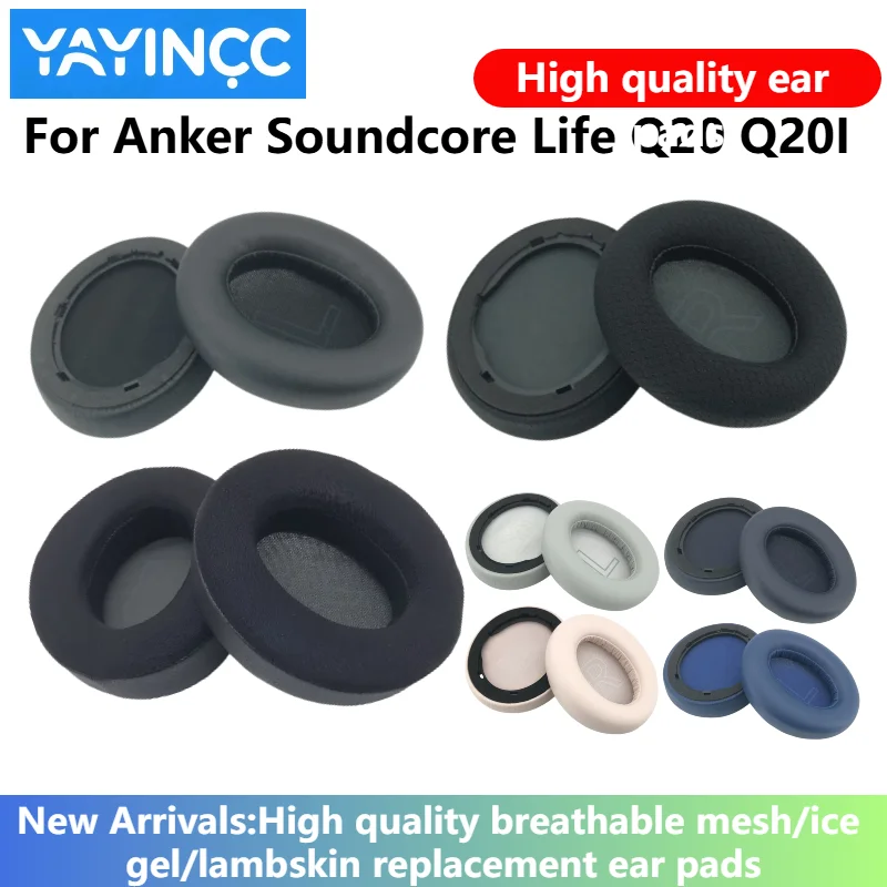 YAYINCC Ersatz-Ohrpolster aus Proteinleder mit Memory-Schaum und Schnalle 
 Für Anker Soundcore Life Q20 Q20I Kopfhörer