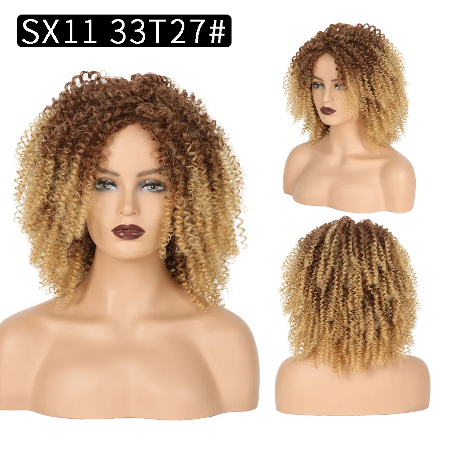 1B - 16 pouces - Perruque synthétique sans colle pour femmes noires