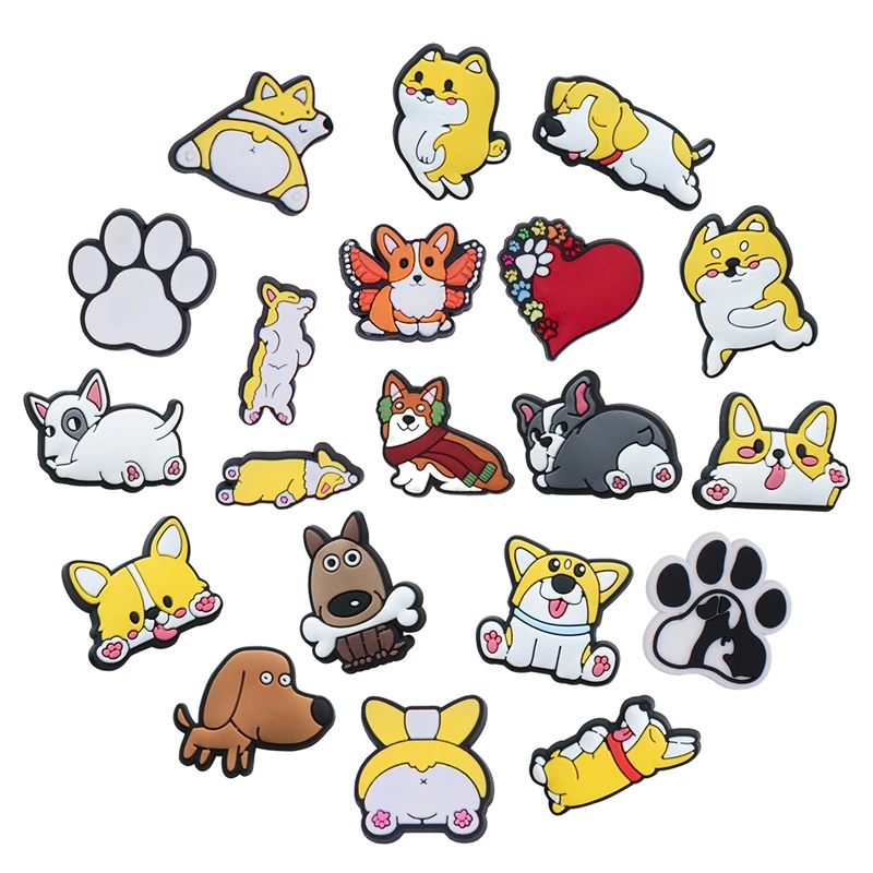 

20Pcs New Cute Dog Charms Packs Animal Style Decoration Sets For Kids Hole Shoes Adorable Pet Slipper Accessories Wholesale Bulk