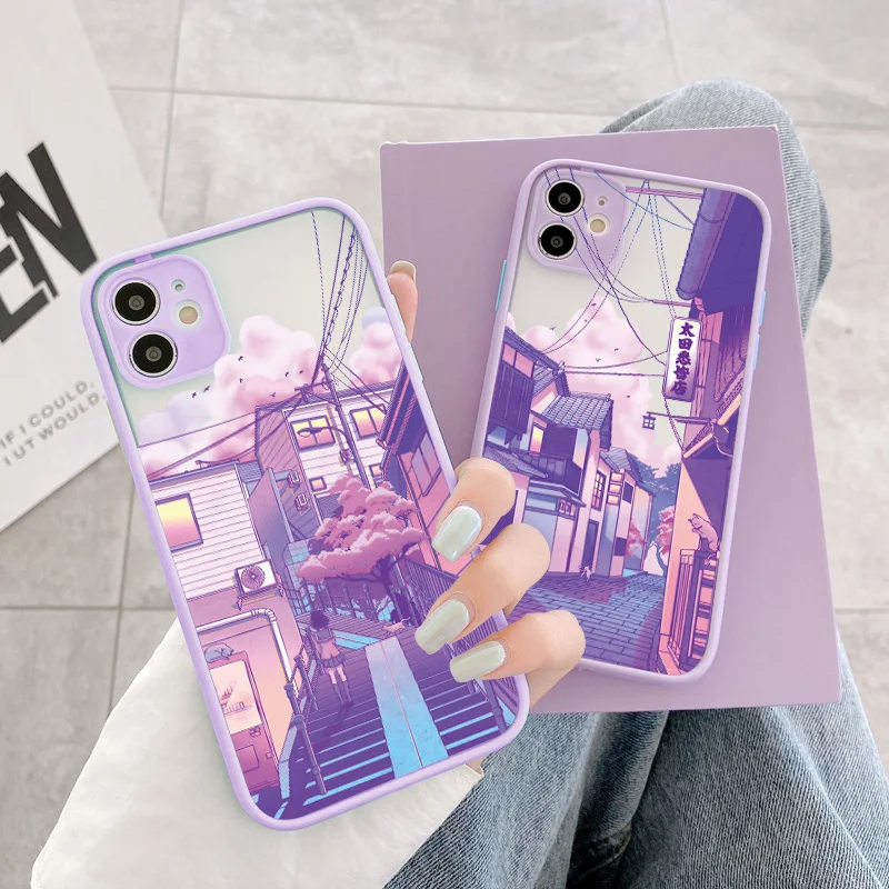 Anime-Inspired Matte Purple Street View Phone Case