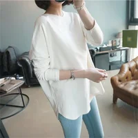 2023 Spring White Simple T-shirt Women's Long Sleeve Fashionable Base Layer Top Crew Neck Women's Clothing 1688