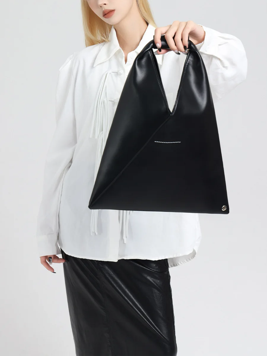 MABULA 2023 Black Woman's Clutch Bag Genuine Leather Fashion Triangle Handbag Female Luxury Design Shopper Shoulder Tote Purse