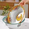 36CM Thickened Enamel Basin Kitchen Vegetable Basin Wash Basin Large Retro Old-fashioned Iron Bowls Plates Trays Lotus Pattern 1