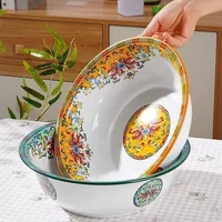 36CM Thickened Enamel Basin Kitchen Vegetable Basin Wash Basin Large Retro Old-fashioned Iron Bowls Plates Trays Lotus Pattern 1