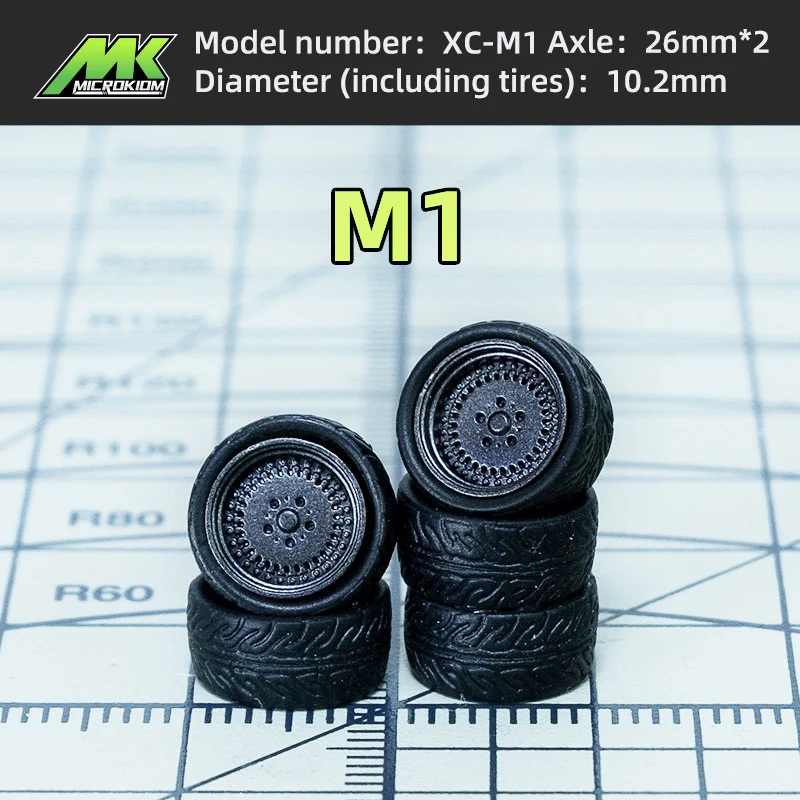 1/64 휠 핫 휠, ABS 및 고무 타이어, 자동차 모델 개조 휠, 금속 샤프트, 사출 성형 허브, 1:64, 10.2mm