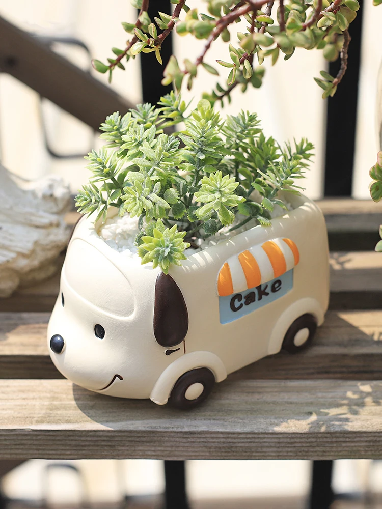 Food Truck Series-Fioriera In Resina Per Piante Grasse Cactus Air Plants, Figurine Di Vasi Da Fiori Animali Carini Per La Decorazione Della Tavola Di 