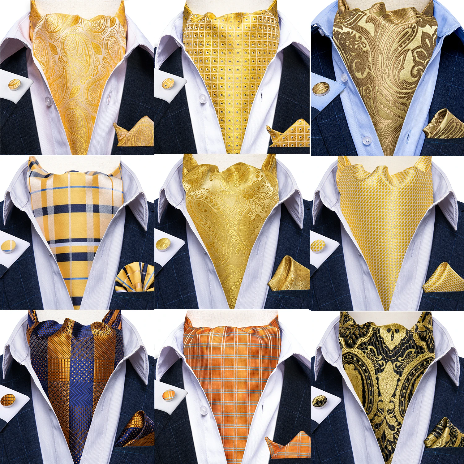dibangu-jacquard-cravat-3pc-set-yellow-paisley-woven-ascot-tie