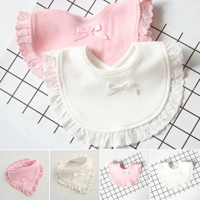 

New Baby Bib Double Spit Towel Cotton K Mesh Lace Buckle Princess Bib