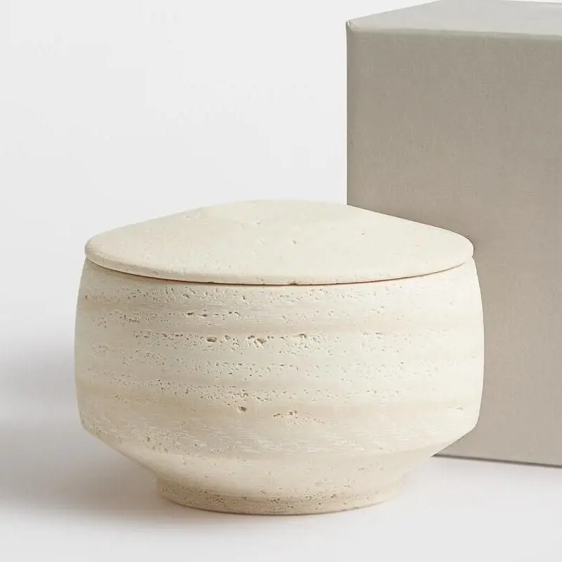 Luxury Nordic Travertine Marble Candle Cup with Lid Add Glass Jar Stone Jar Holder Home Decor Christmas Ornaments - Image 6