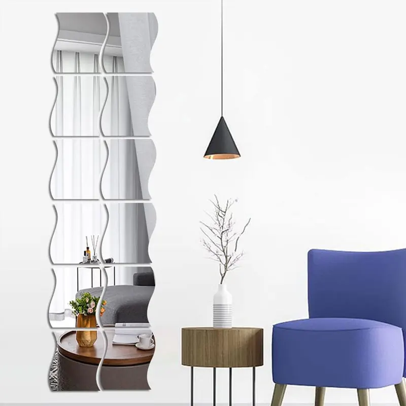 꽃 알아 백조 발레 시리즈 손 들고 거울, 절묘한 릴리프 메이크업 도구, 핑크 블루 화이트, 3 가지 유형 11 3D 웨이브 스퀘어 접착 데칼, 웨이브 모양 거울 벽 스티커, 거실용 DIY 거울 벽 벽화, 현대 미술 홈 장식, 6 개