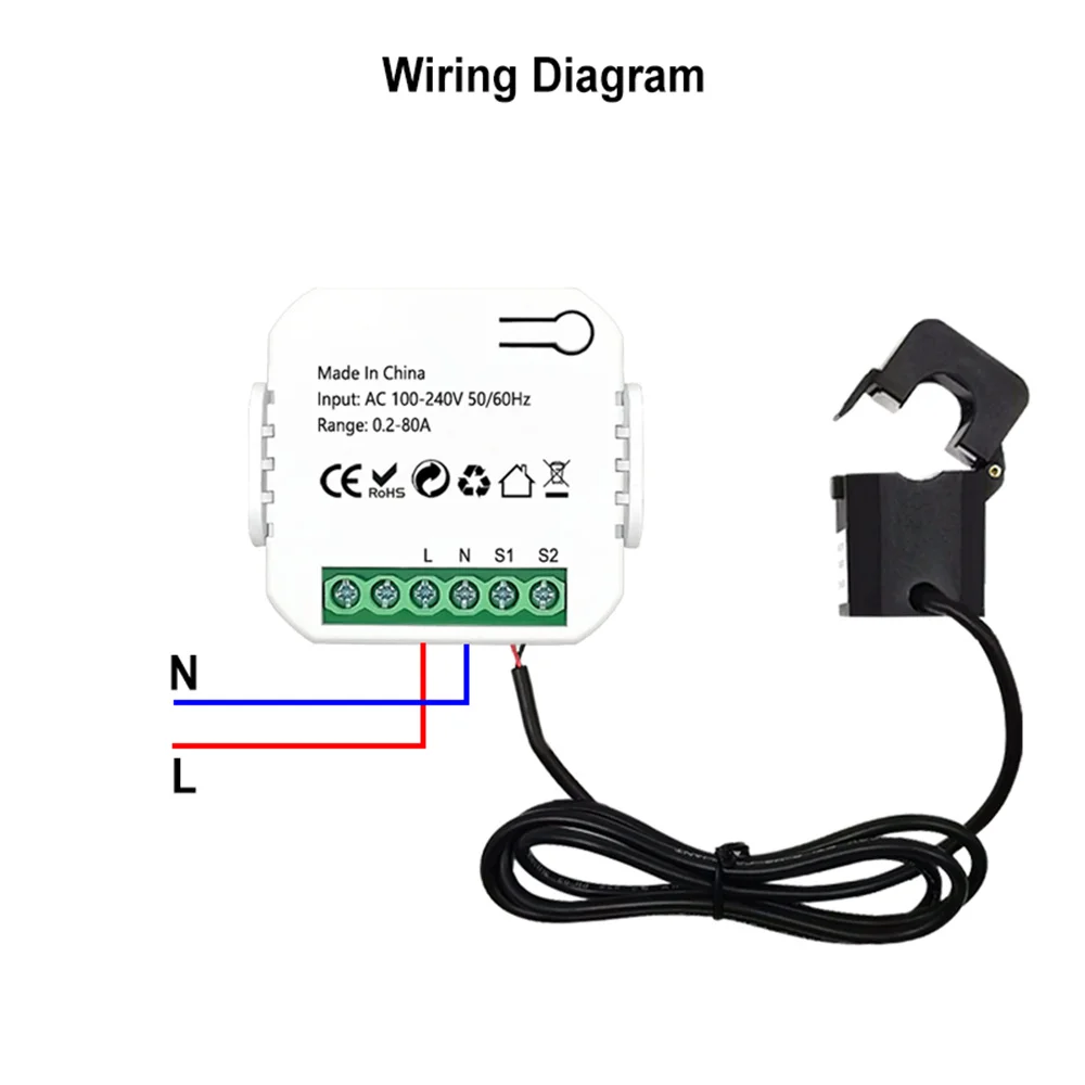 

Meter Energy Power Monitor 80A Clamp Current Sensor Din Rail Tuya Smart App Electricity Statistics 110V 240V 50/60Hz