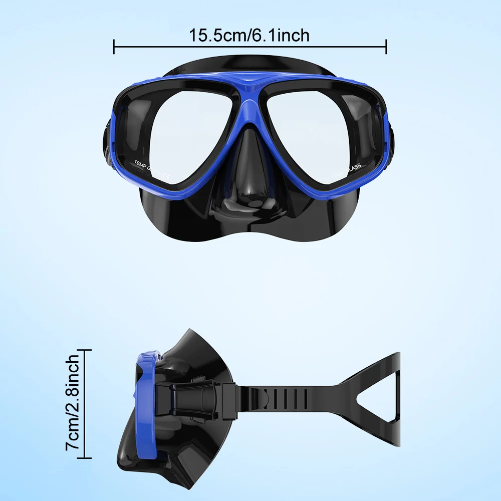 Low Volume Snorkel Mask Swimming Goggles Silicone Skirt Tempered Glass Lens Wide View Training With Nose Cover Adjustable Strap