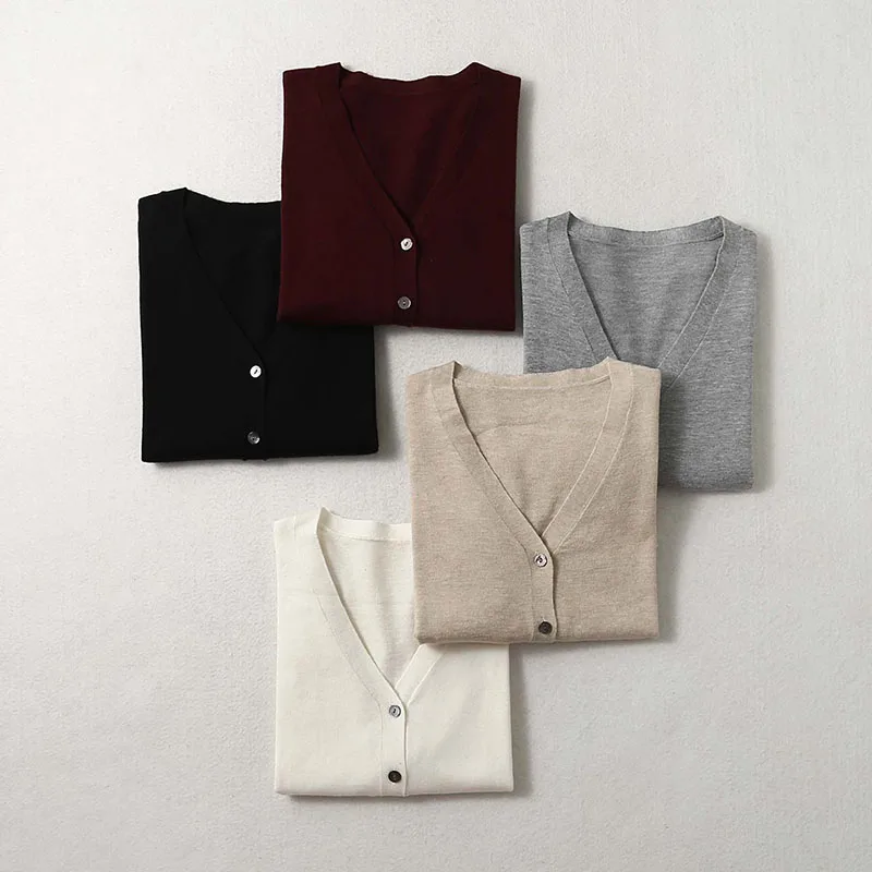 Women Sweater Mulberry Silk Cashmere Blend Solid Colors V Neck Buttons Down Long Sleeve Knit Cardigan Top Coat Warm XL XXL LY049 2