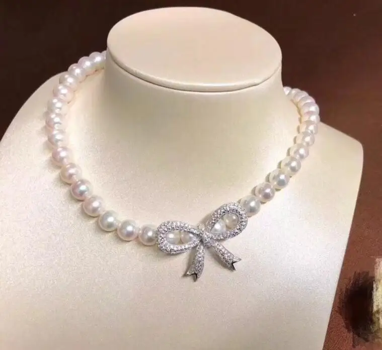 

free shipping Natural 9-10mm white Freshwater pearl necklace