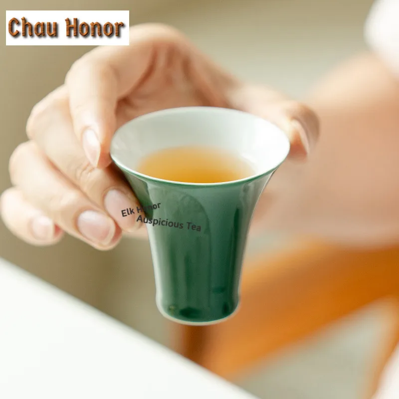 2pc/lot Emerald Green Ceramic Teacup Aesthetic Tea Bowl Cup For Tea Tea-tasting Smelling Cup Jianzhan Master Cups Teawre 35ml