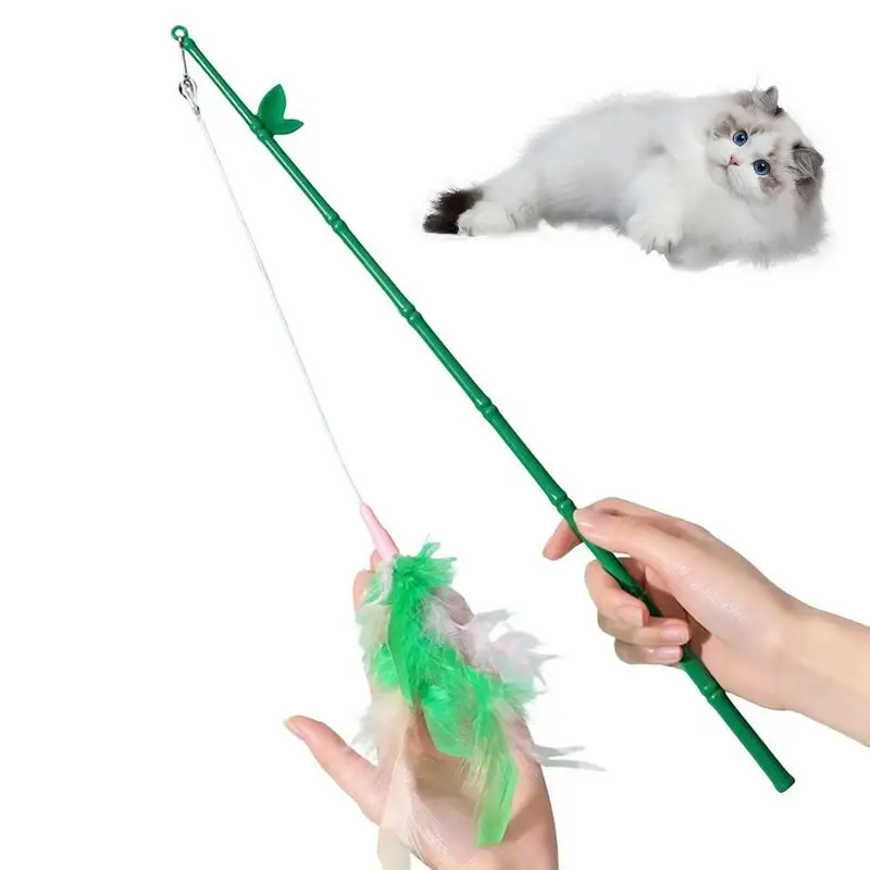 

Feather Wand Cat Toy Interactive Stick Toy With Feather Natural Feather Pet Teaser With Bell Indoor Cats Play Exercise