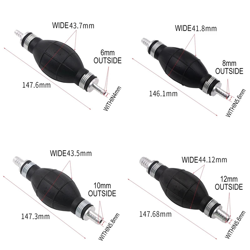 Rubber Aluminum Manual Fuel Pump Hand Primer Oil Gasoline Petrol Diesel Liquid Transfer Pump 6mm/8mm/10mm/12mm