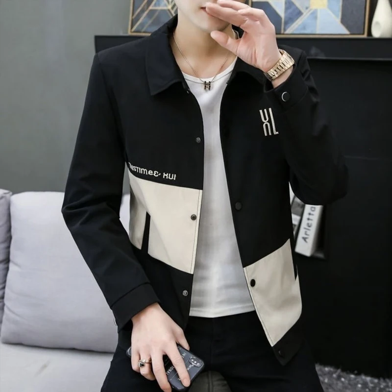 Spring Autumn New Fashion Printing Long Sleeve Jacket Man Korean Style High Street Casual Button Embroidered All-match Cardigan