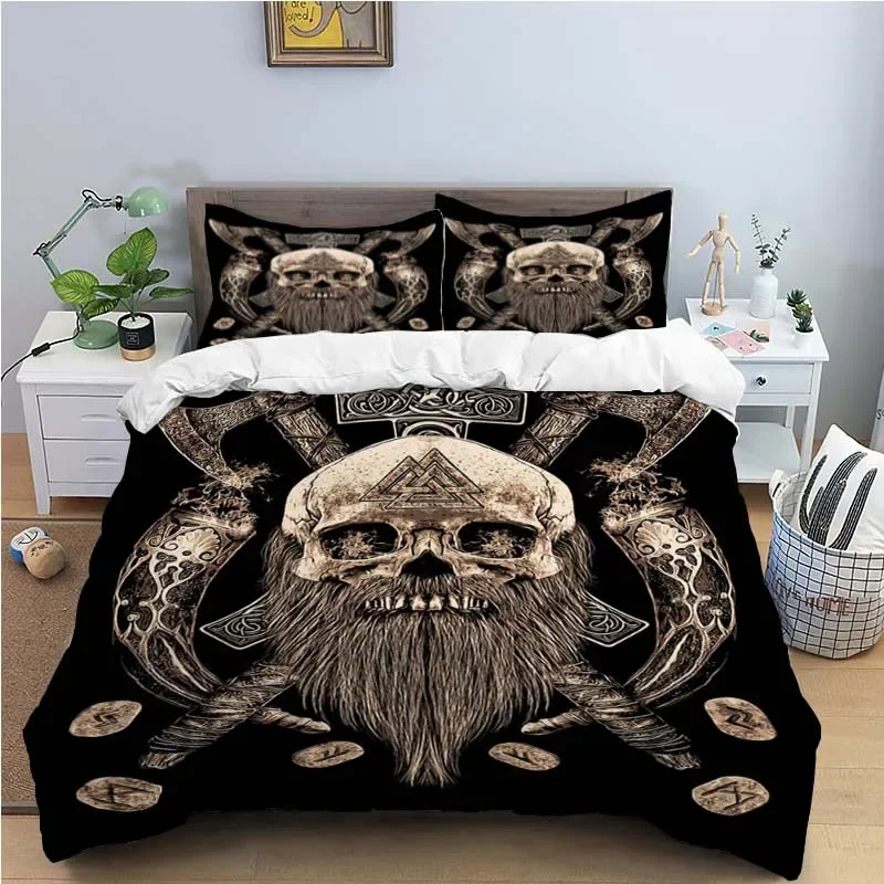 Viking Duvet Cover King Scandinavian Folklore Motifs Bedding Set Microfiber Northern Germanic Culture Mjollnir Comforter Cover