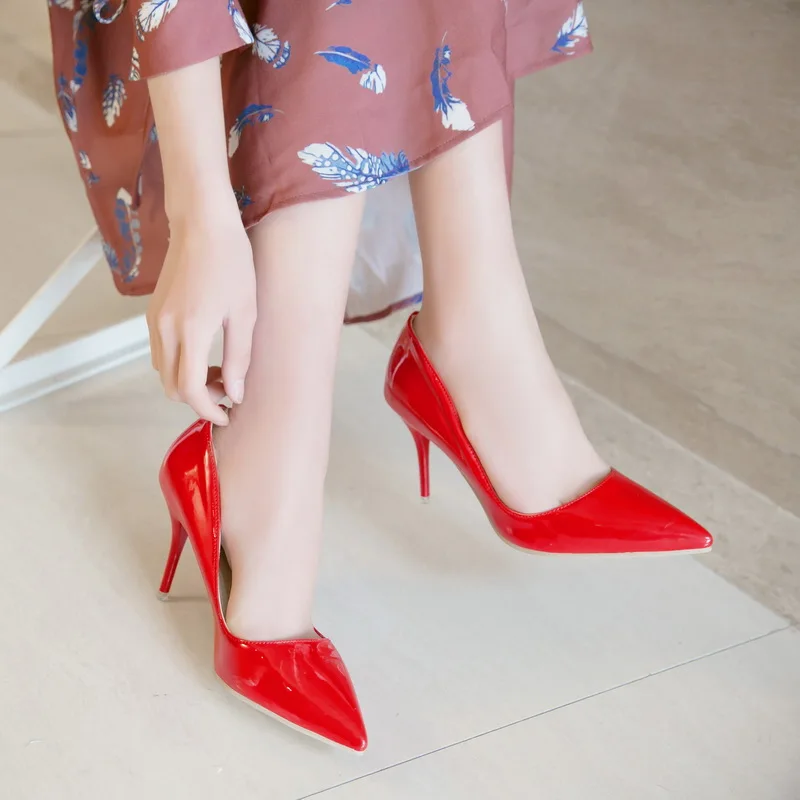 Damen-Stiletto-High-Heels mit spitzer Zehenpartie in Gelb, Rot, Schwarz, Rosa, Khaki, elegante Damenschuhe, Sandalen, flacher Mund, einfarbig, einfacher vielseitiger Stil, neuer Frühling, Herbst, Sommermodelle, glänzen – Detail 15