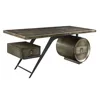 Brancaster Bronze Aluminum & Oak Finish Writing Desk with USB Port, Two USB-A Ports, and Two Standard Plugs,Computer Desks 6