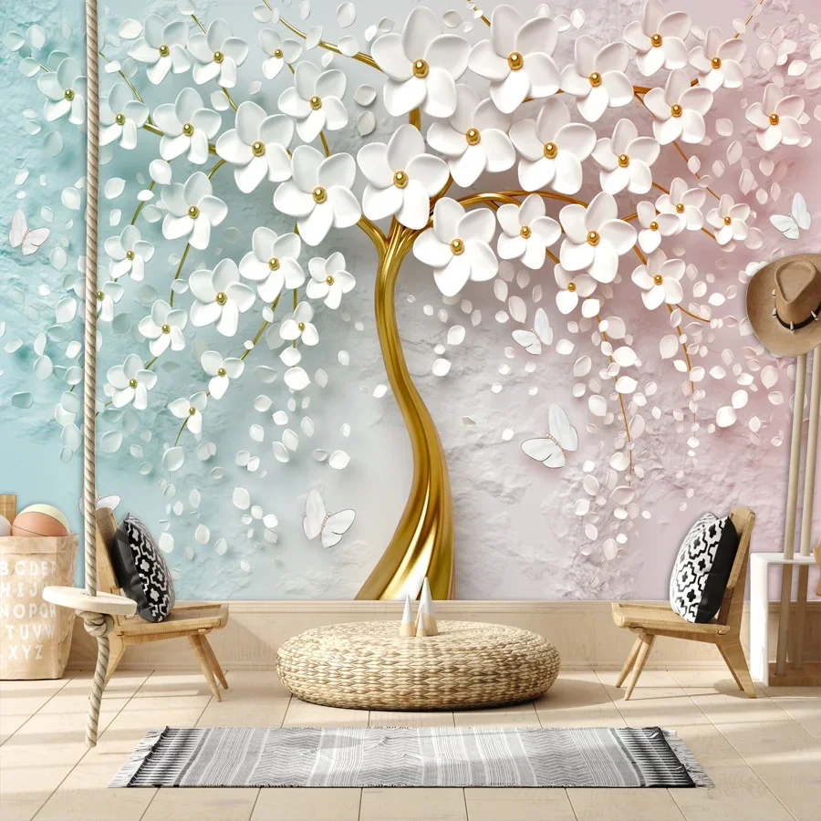 

Custom Self Adhesive Accept Wallpapers for Living Room Colorful Floral Blossom Tree Sofa Wall Covering Papers Home Decor Murals