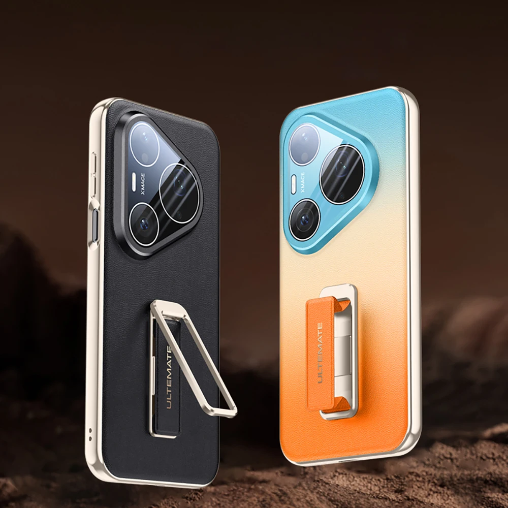 Luxury Gradient PU Leather Phone Case with Kickstand Wristband and Full Camera Lens Cover