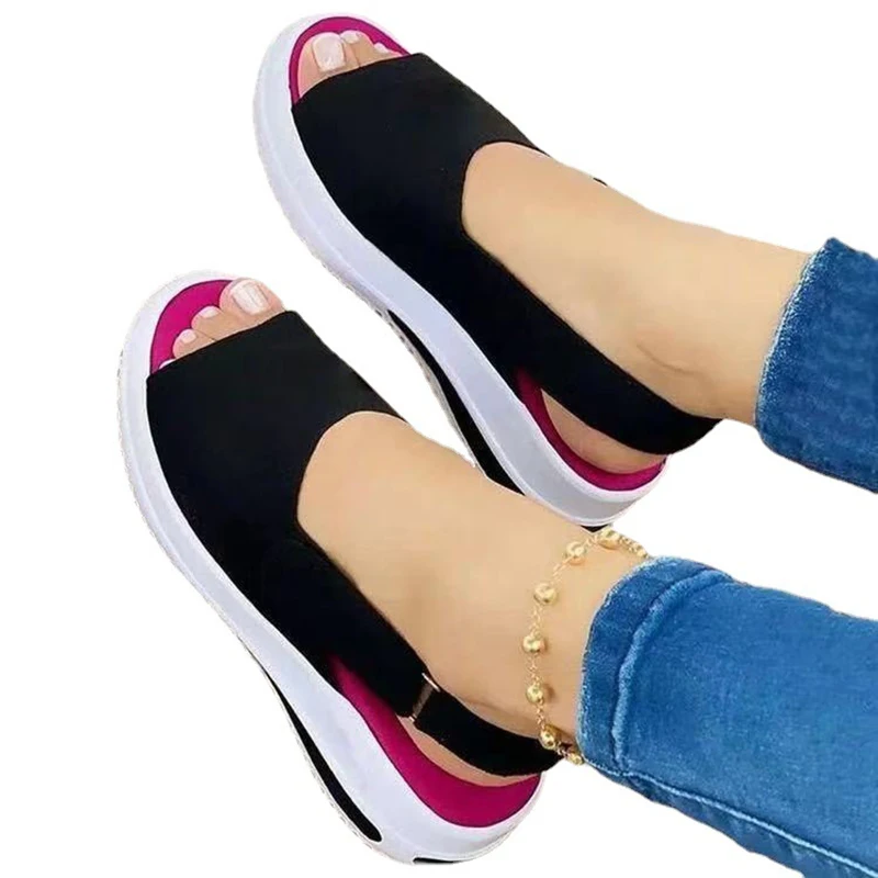 Sandalias con punta de plataforma abierta para mujer, zapatos informales de talla grande, Verano