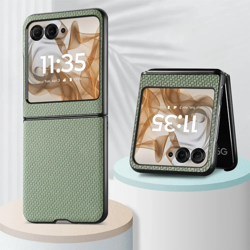 Carbon Fiber Pattern PU Leather Anti-Drop Protective Phone Case in Solid Color