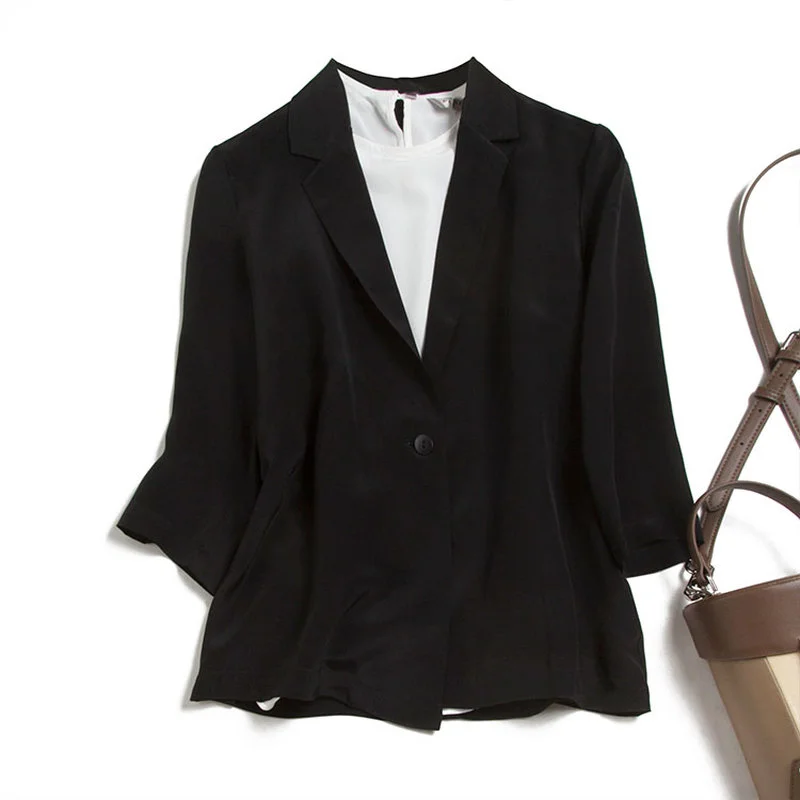 Black Hepburn Style Silk Small Suit Autumn Short Mulberry Silk Women\'s Suit Jacket Temperament Tooling 2022 New