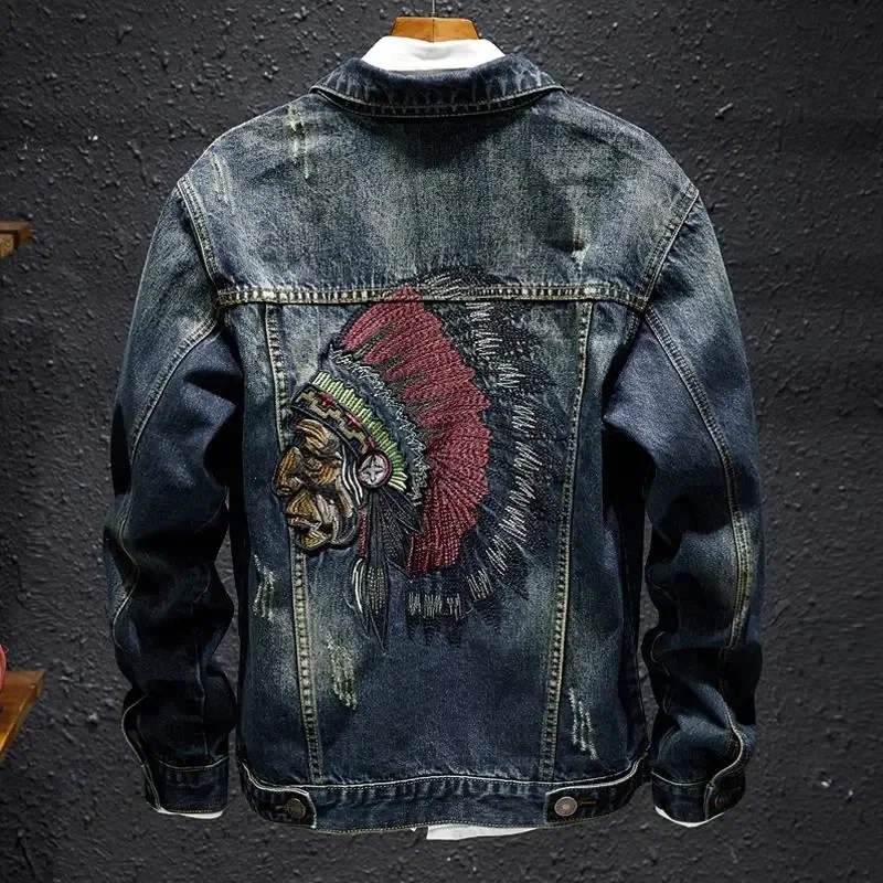 

Motorcycle style Outwear Male Clothes Chaquetas Hombre Embroidery Slim Jeans Coat Men Fashion Denim Jacket Spring Autumn Casual