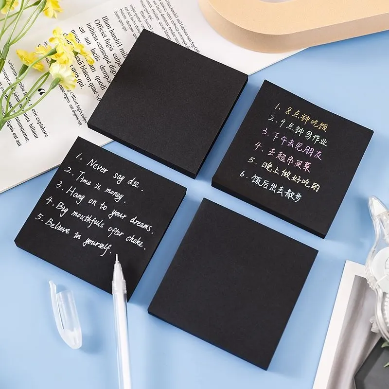 

50 pcs Black Super Sticky Notes Self-Adhesive Sticky Note Pads For Office School Supplies Memo Notes Reminder
