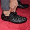 XEBOS Luxury Designer Original Brand Men Casual Shoes Soft Real Cow Leather Loafers Crocodile Pattern Embossed Velcro Monk Shoe 5