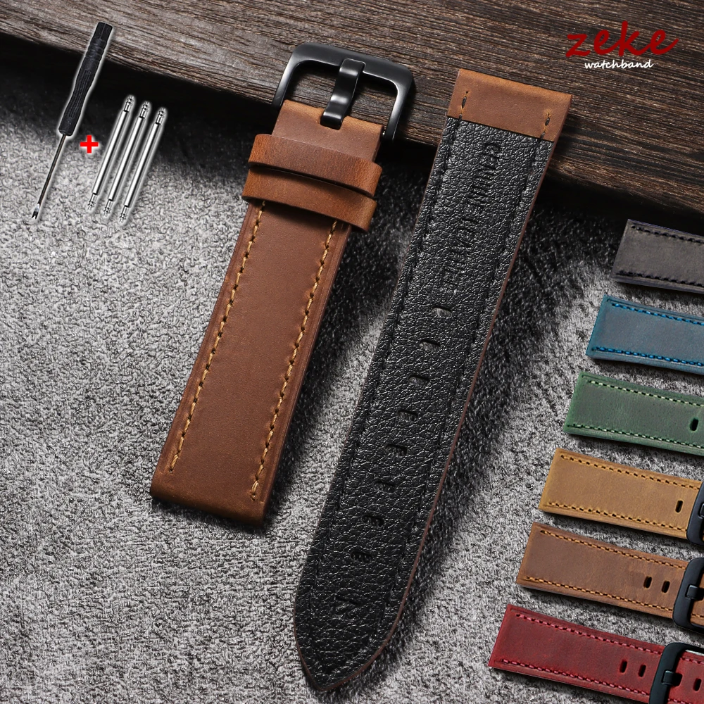Premium Calfskin Leather Watch Strap - Dark Brown, Black, Blue