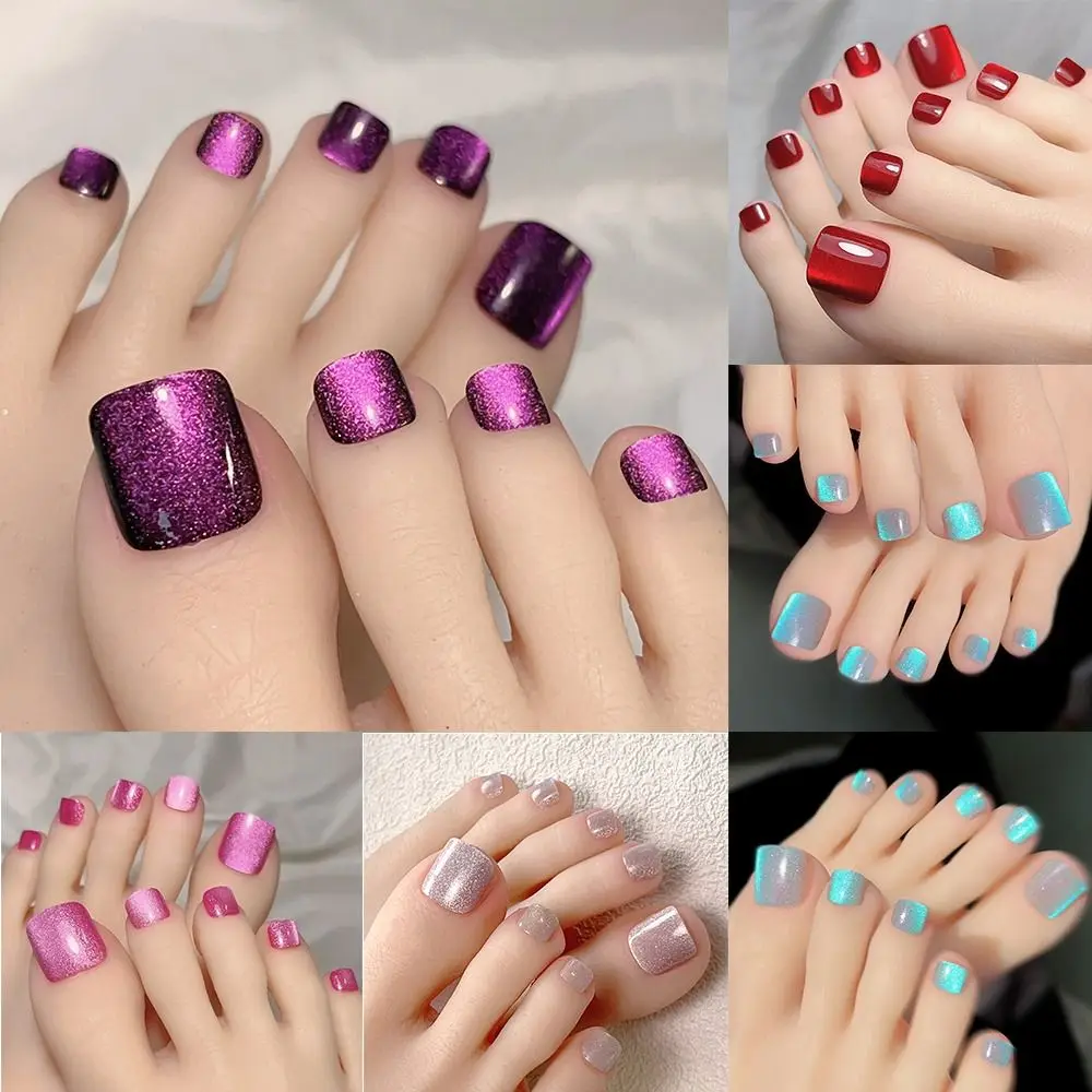 

10pcs Aurora Mirror Toe Nails Fake Girls Square Press On Nails For Foot Articficial Acrylic False Toenails Detachable