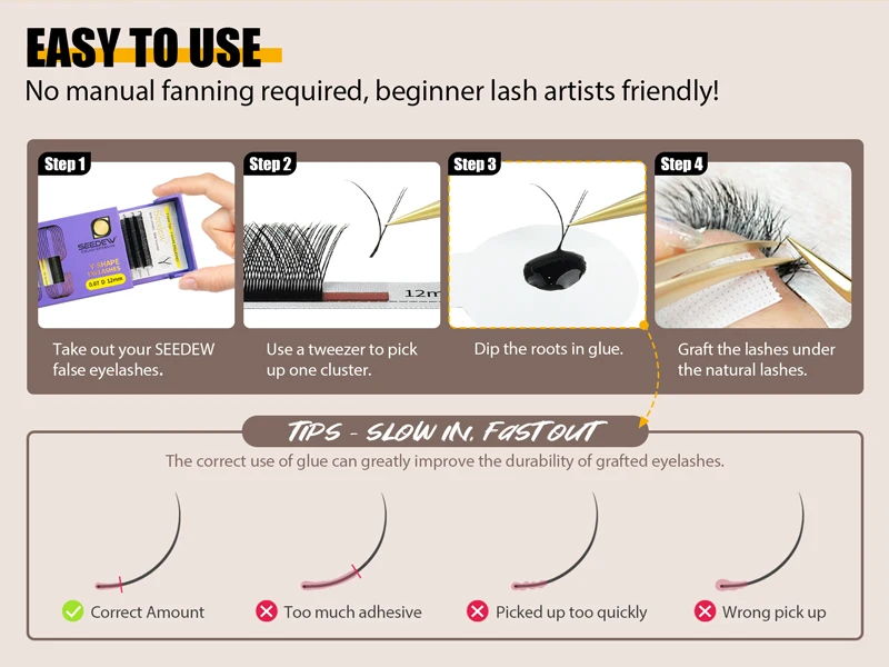 Description Picture 6 of itemSEEDEW YY Shape Eyelash Extension C/D Curl Natural Soft Volume Lashes 0.05/0.07mm Two Tips Y-Shaped False Eyelashes