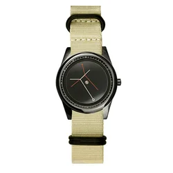Fashionable Unisex Canvas Strap Quartz Watch with Innovative Pointerless Design (Beige)