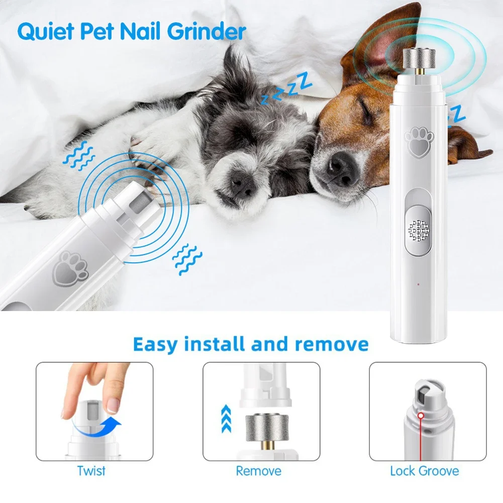 Electric Dog Nail Grinder Painless LED Light Pet Nail Grinder with Polisher Wheel 2-Speed Pet Nail Clipper for Pet Paws Grooming