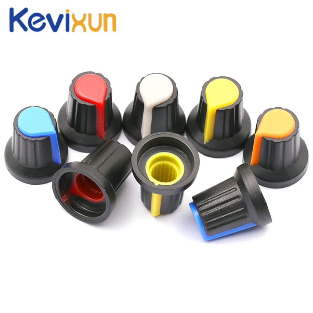 100Pcs WH148 Potentiometer Switch knob Cap Plastic Knob Plum Handle 15X17mm AG2 Handle 6MM BLACK RED YELLOW ORANGE WHITE