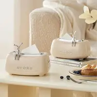 Creative Spring Tissue Box Ceramic Paper Towel Holder Paper Extractor Cute Rabbit Storage Box Household Napkin Holder 2