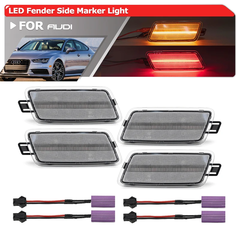 4x Front Rear Amber Red Led Fender Flare Side Marker Lights For Audi A7