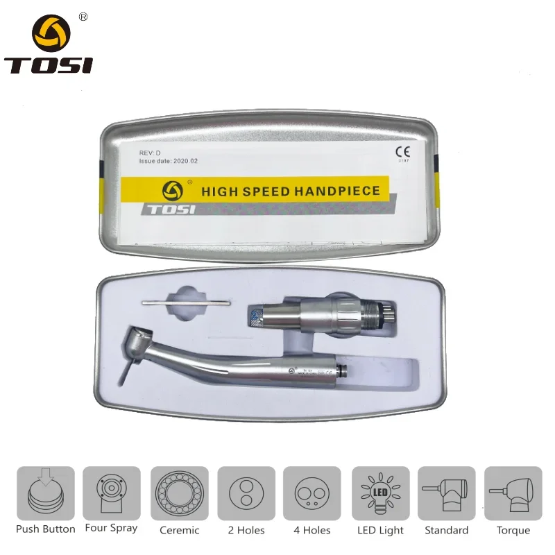 

TOSI Low Noise High Speed Optical Fiber Dental Handpiece Kits +NSK Fit Quick Adapter Push Button 4 Water Spray For Odontologia