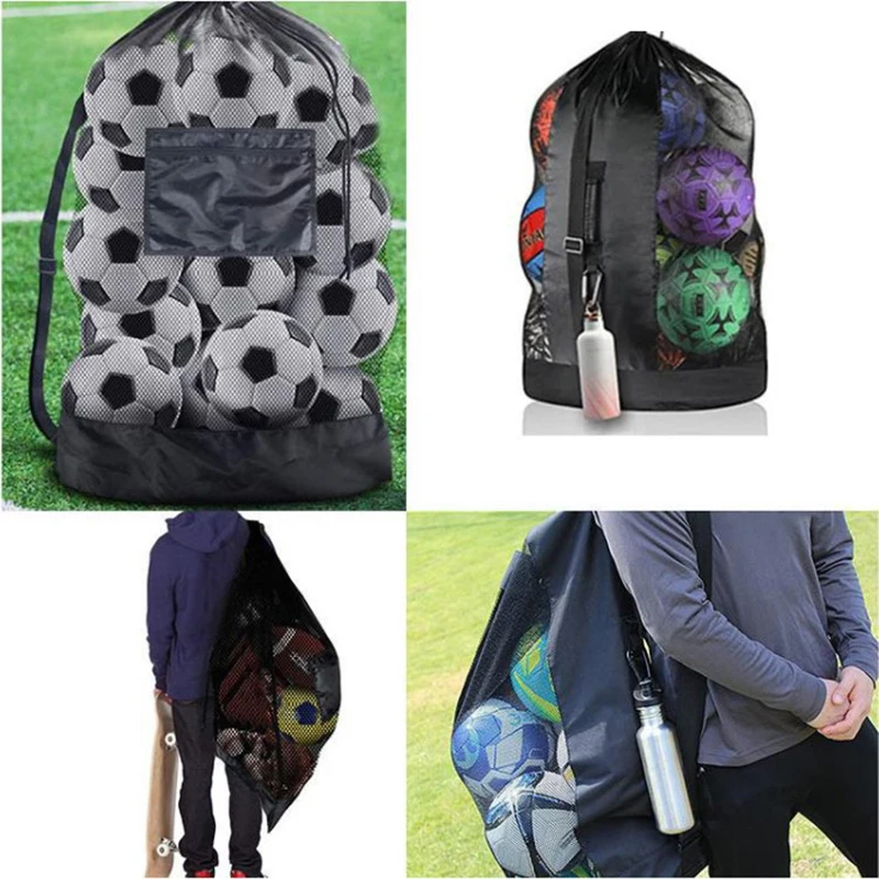 Malha Drawstring Saco De Armazenamento com Zíper, Saco De Bola De Futebol, Basquete, Voleibol, Futebol, Net Pack, Gym Bags, Extra Grande