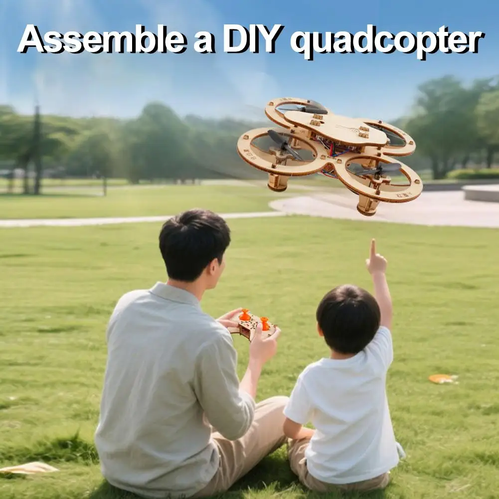 DIY 목재 RC 쿼드콥터 키트 - 손으로 만든 교육용 물리 공학 모델 드론 원격 조종 접착제나 도구가 필요하지 않음